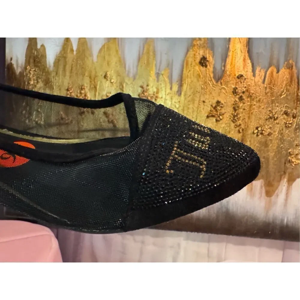 Juicy couture bling rhinestone logo pointed toe mesh logo Flats shoes 9.5W